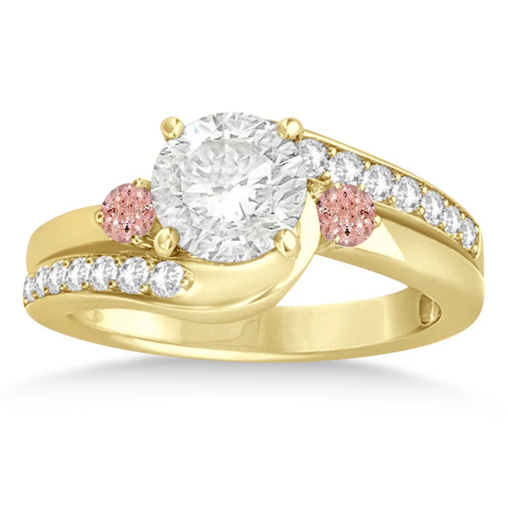 Morganite & Diamond Swirl Engagement Ring & Band Bridal Set 14k Yellow Gold 0.58ct