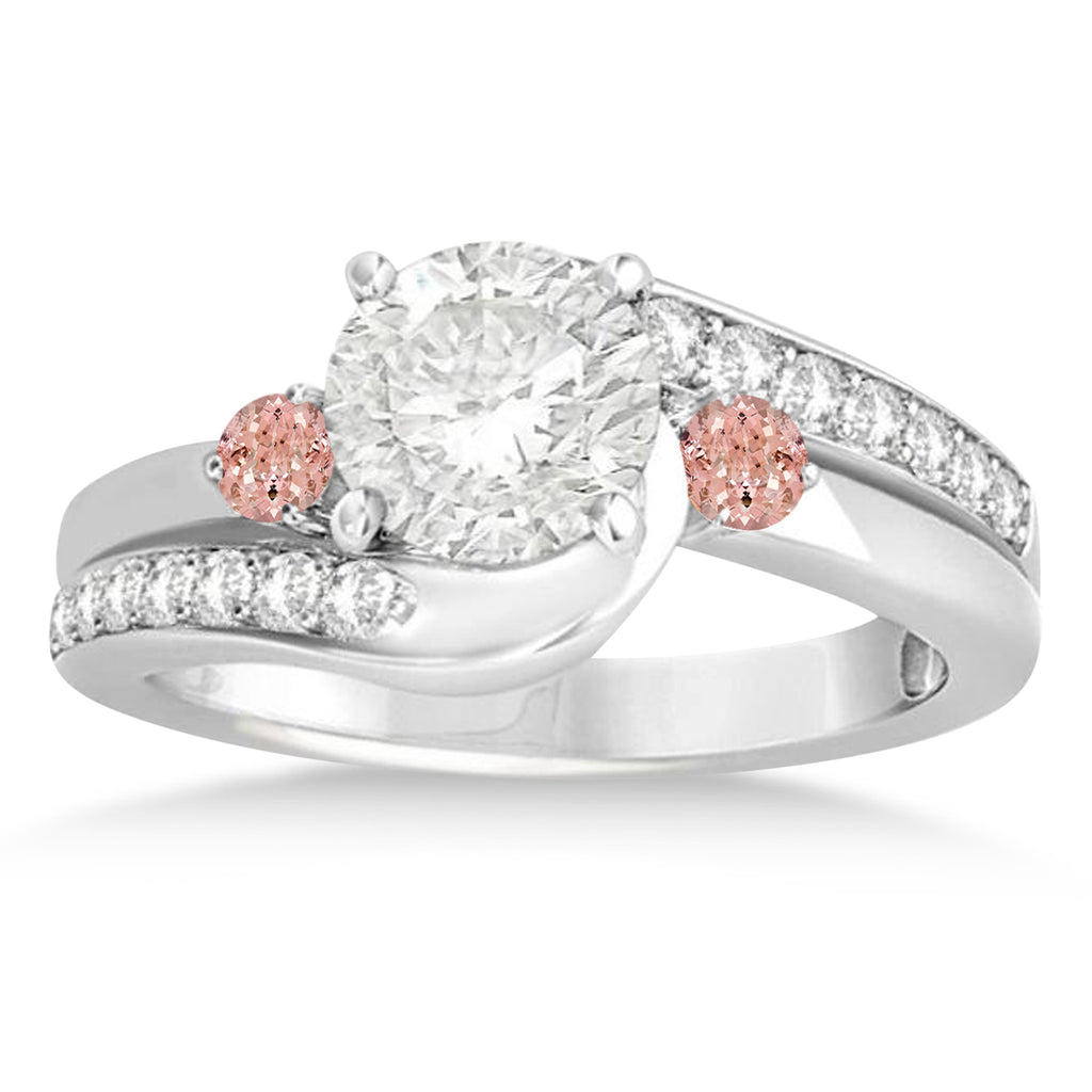 Morganite & Diamond Swirl Engagement Ring & Band Bridal Set 18k White Gold 0.58ct