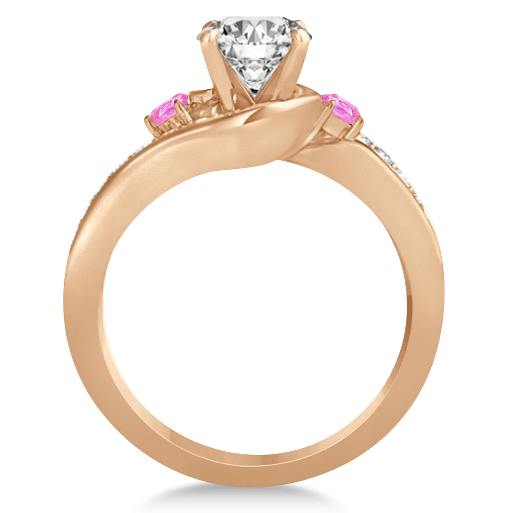 Pink Sapphire & Diamond Swirl Engagement Ring & Band Bridal Set 14k Rose Gold 0.58ct