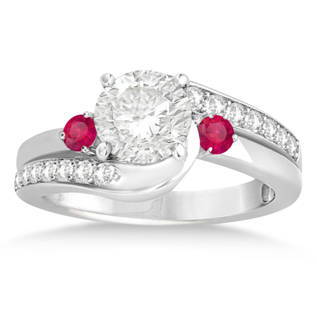 Ruby & Diamond Swirl Engagement Ring & Band Bridal Set 18k White Gold 0.58ct
