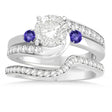 Tanzanite & Diamond Swirl Engagement Ring & Band Bridal Set 14k White Gold 0.58ct