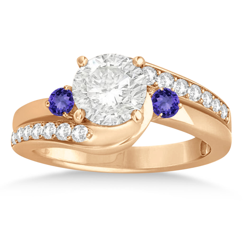 Tanzanite & Diamond Swirl Engagement Ring & Band Bridal Set 18k Rose Gold 0.58ct