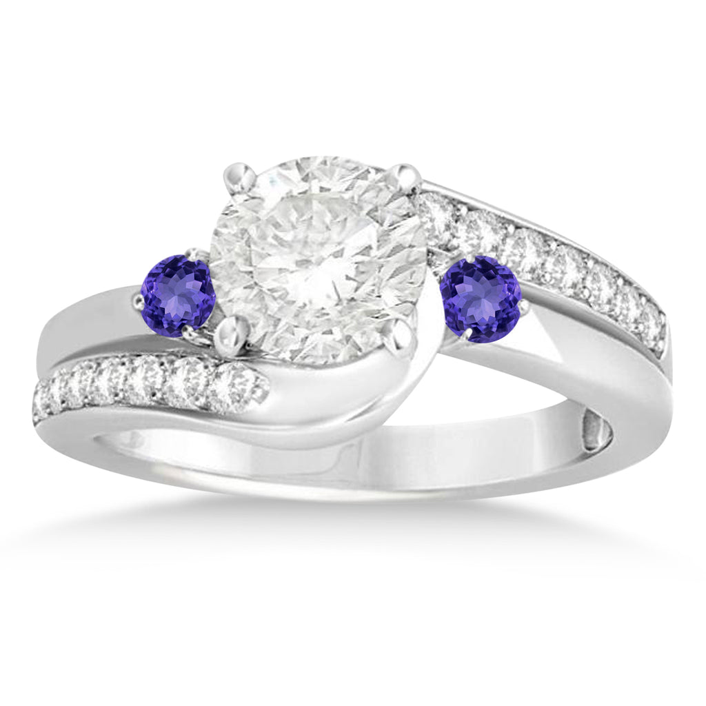 Tanzanite & Diamond Swirl Engagement Ring & Band Bridal Set 18k White Gold 0.58ct