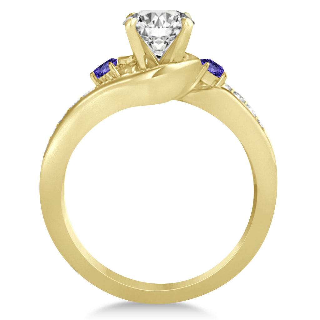 Tanzanite & Diamond Swirl Engagement Ring & Band Bridal Set 18k Yellow Gold 0.58ct