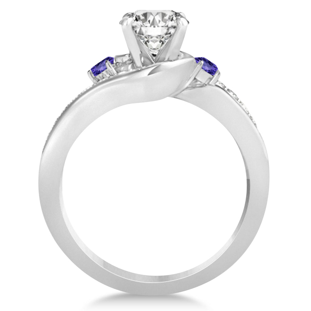 Tanzanite & Diamond Swirl Engagement Ring & Band Bridal Set Platinum 0.58ct