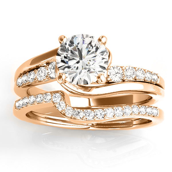 Diamond Swirl Engagement Ring & Band Bridal Set 18k Rose Gold 0.5oct