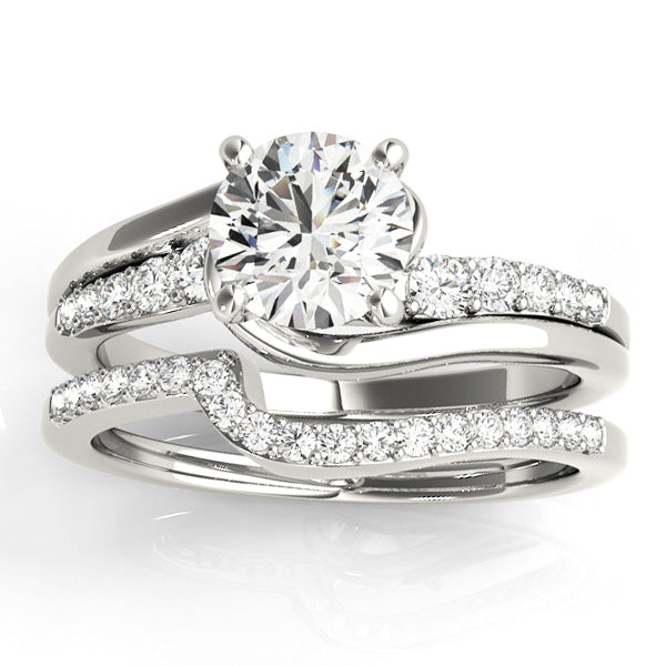 Diamond Swirl Engagement Ring & Band Bridal Set Palladium 0.50ct