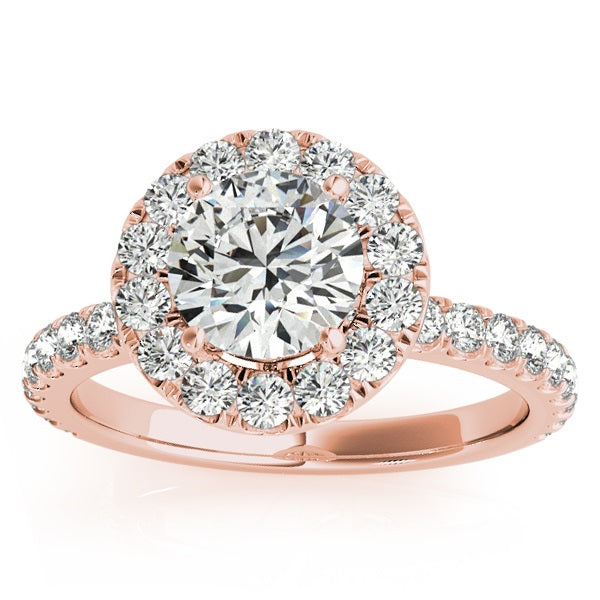 French Pave Halo Lab Diamond Engagement Ring Setting 14k Rose Gold 0.75ct