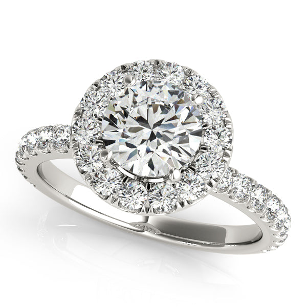 French Pave Halo Diamond Bridal Ring Set 18k White Gold (1.45ct)