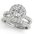 French Pave Halo Diamond Bridal Ring Set 18k White Gold (2.45ct)