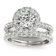 French Pave Halo Lab Diamond Bridal Ring Set 14k White Gold (1.20ct)