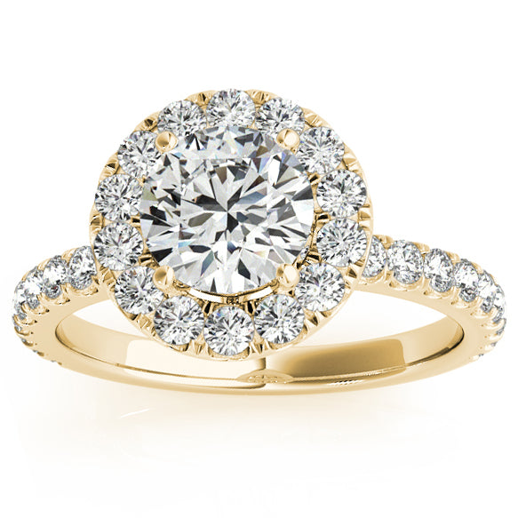 French Pave Halo Lab Diamond Bridal Ring Set 14k Yellow Gold (1.20ct)