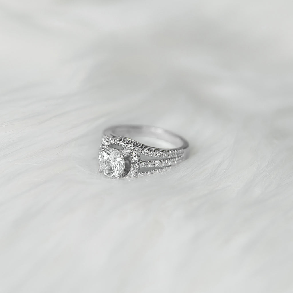 Wide Triple Band Diamond Engagement Ring 18k White Gold (2.13ct)