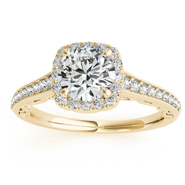 Diamond Square Halo Carved Engagement Ring 14k Yellow Gold (0.35ct)