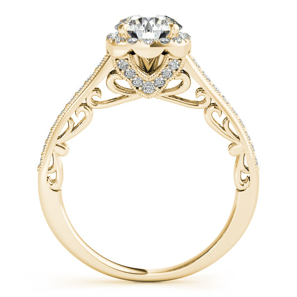 Diamond Square Halo Carved Engagement Ring 14k Yellow Gold (0.35ct)
