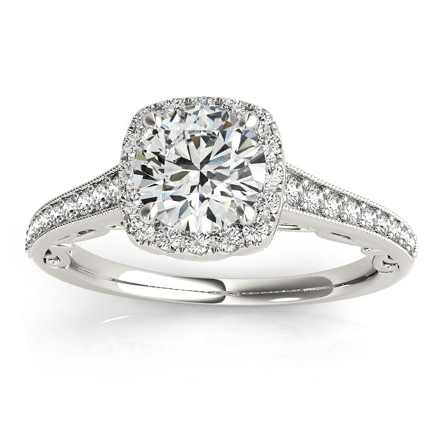 Diamond Square Halo Carved Engagement Ring 18k White Gold (0.35ct)