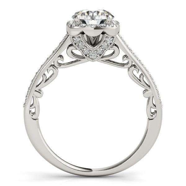 Diamond Square Halo Carved Engagement Ring 18k White Gold (0.35ct)