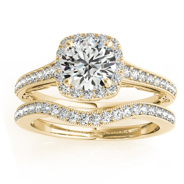 Diamond Antique Style Halo Bridal Set 14k Yellow Gold (0.52ct)