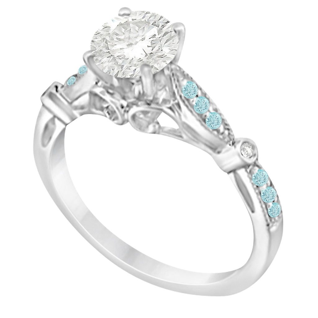Marquise & Dot Aquamarine Vintage Engagement Ring 14k White Gold 0.13ct