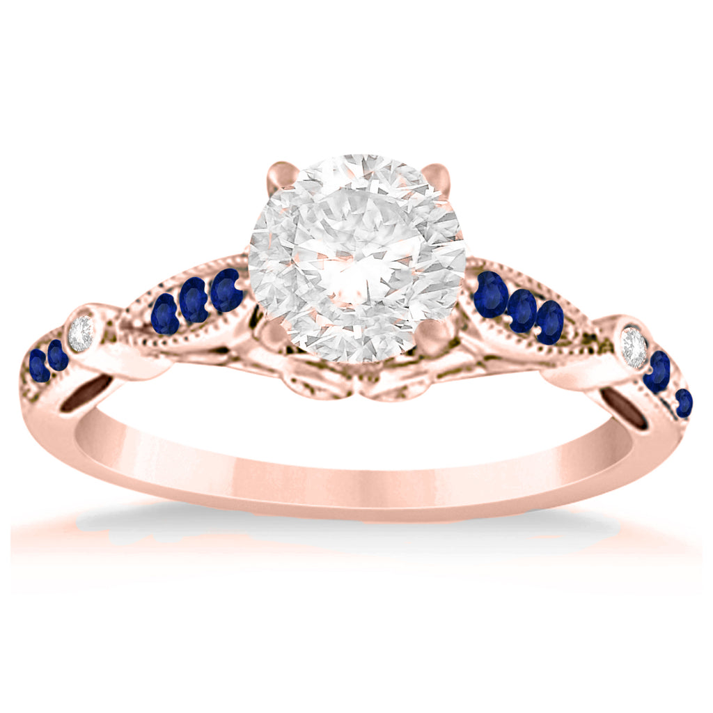 Marquise & Dot Blue Sapphire Vintage Engagement Ring 14k Rose Gold 0.13ct