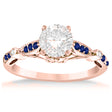 Marquise & Dot Blue Sapphire Vintage Engagement Ring 14k Rose Gold 0.13ct