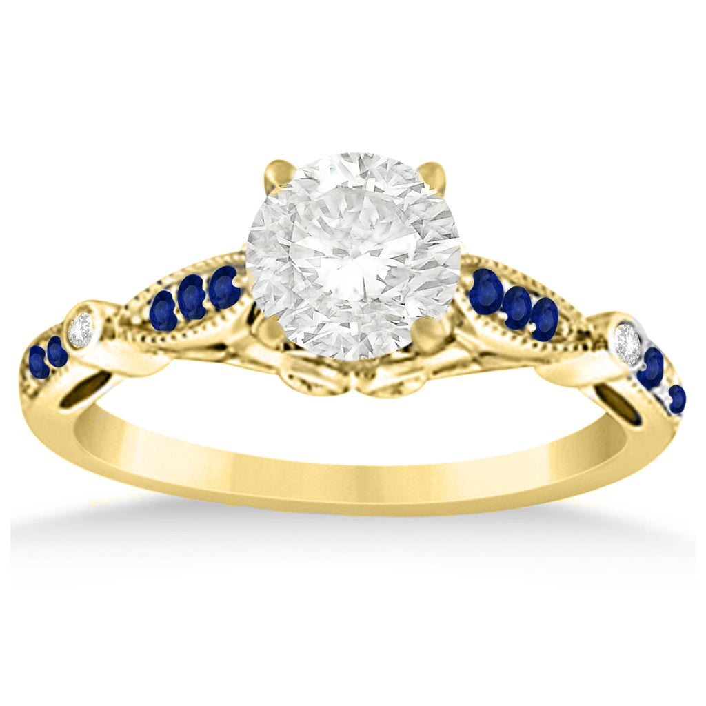 Marquise & Dot Blue Sapphire Vintage Engagement Ring 14k Yellow Gold 0.13ct