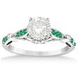 Marquise & Dot Emerald Vintage Engagement Ring 14k White Gold 0.13ct