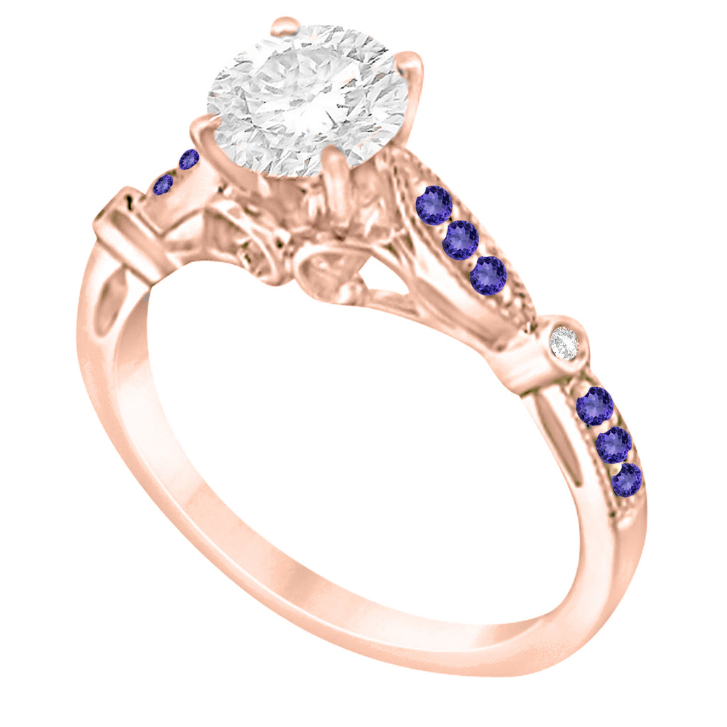 Marquise & Dot Tanzanite Vintage Engagement Ring 14k Rose Gold 0.13ct