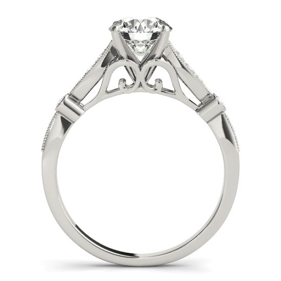 Marquise & Dot Diamond Vintage Engagement Ring 14k White Gold 0.13ct
