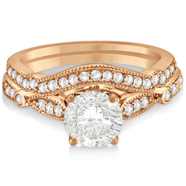 Marquise & Dot Diamond Vintage Bridal Set in 14k Rose Gold (0.29ct)