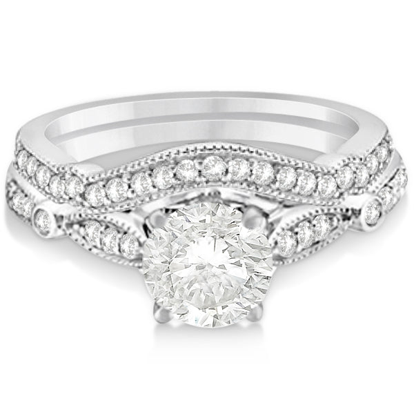Marquise & Dot Diamond Vintage Bridal Set in 14k White Gold (0.29ct)