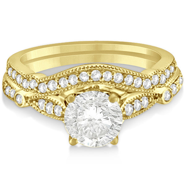 Marquise & Dot Diamond Vintage Bridal Set in 14k Yellow Gold (0.29ct)
