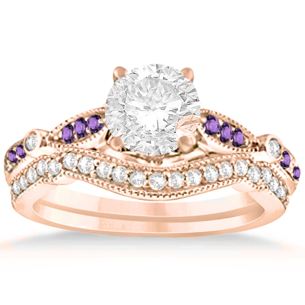 Marquise & Dot Amethyst Vintage Bridal Set in 14k Rose Gold (0.29ct)