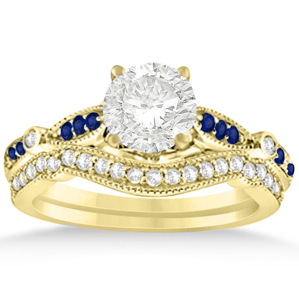 Marquise & Dot Blue Sapphire Vintage Bridal Set in 14k Yellow Gold (0.29ct)