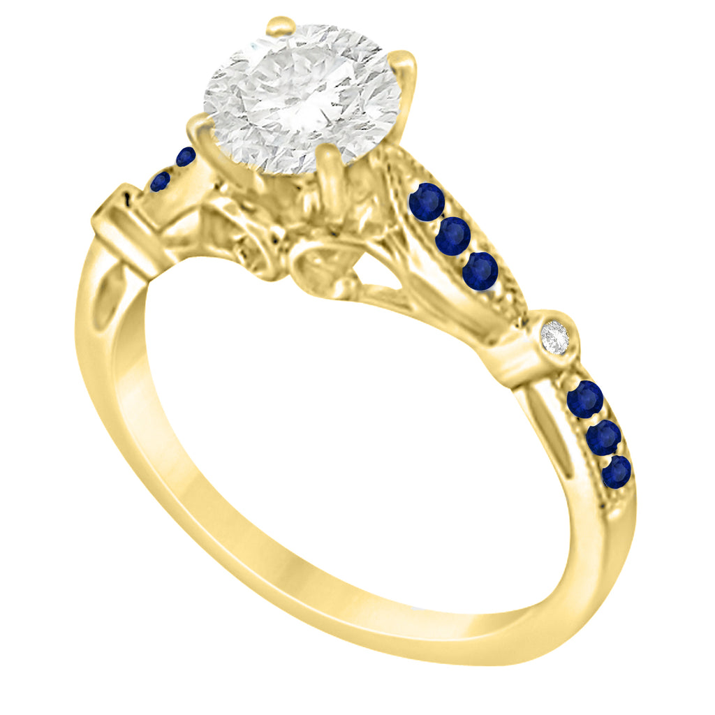 Marquise & Dot Blue Sapphire Vintage Bridal Set in 14k Yellow Gold (0.29ct)