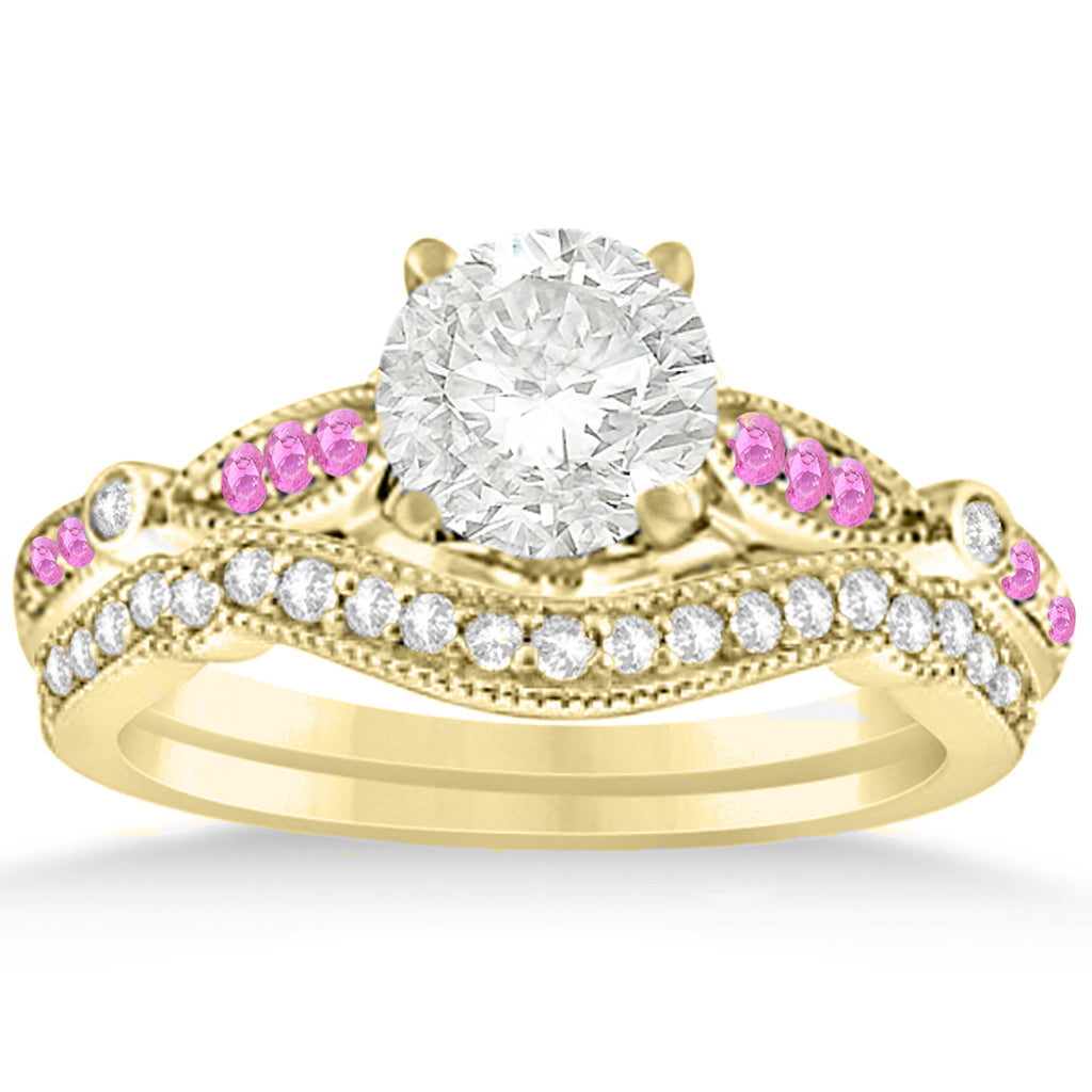 Marquise & Dot Pink Sapphire Vintage Bridal Set in 14k Yellow Gold (0.29ct)