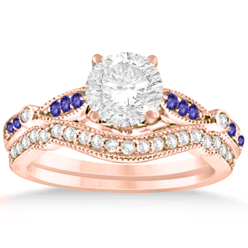 Marquise & Dot Tanzanite Vintage Bridal Set in 14k Rose Gold (0.29ct)