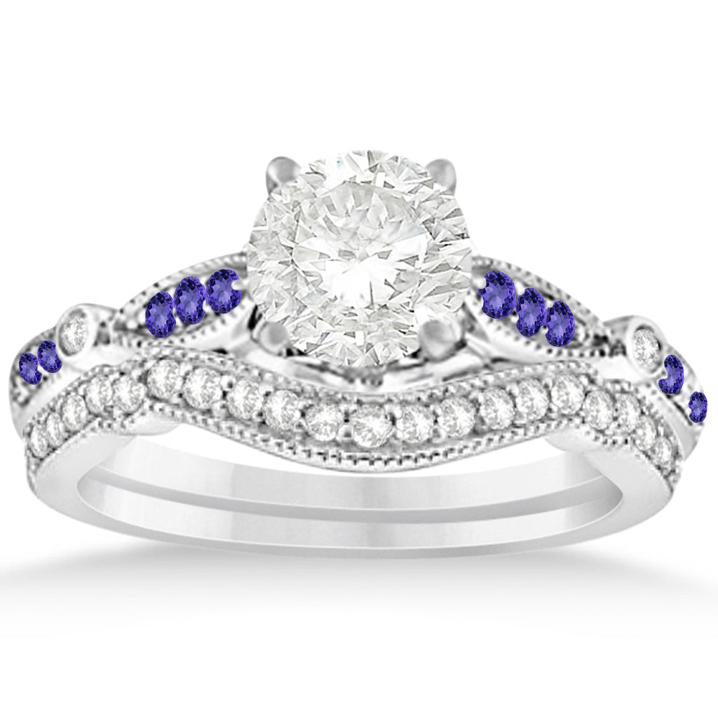 Marquise & Dot Tanzanite Vintage Bridal Set in 14k White Gold (0.29ct)