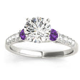 Diamond & Amethyst Three Stone Engagement Ring 14k White Gold (0.43ct)