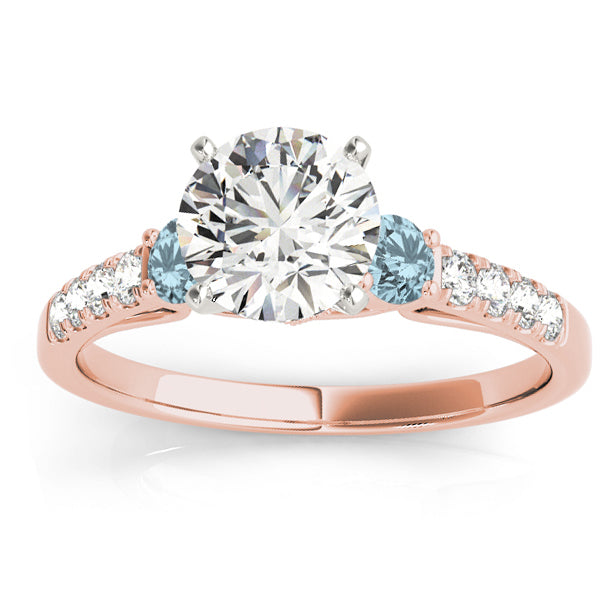 Diamond & Aquamarine Three Stone Engagement Ring 14k Rose Gold (0.43ct)