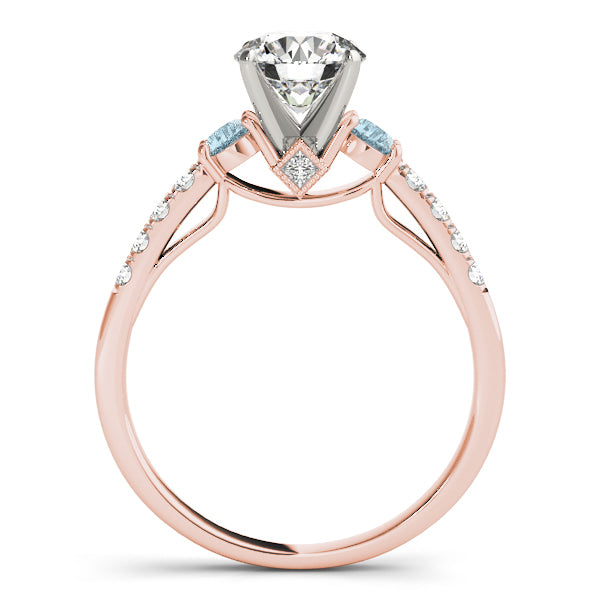 Diamond & Aquamarine Three Stone Engagement Ring 14k Rose Gold (0.43ct)