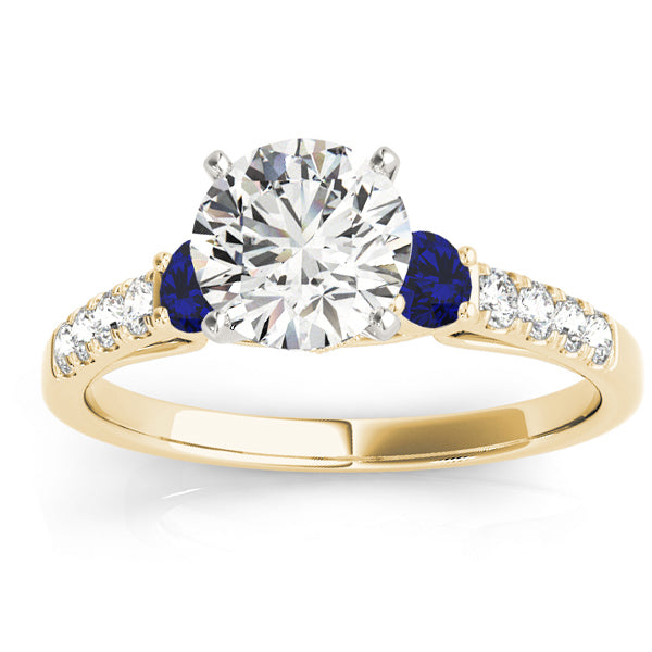 Diamond & Blue Sapphire Three Stone Engagement Ring 14k Yellow Gold (0.43ct)