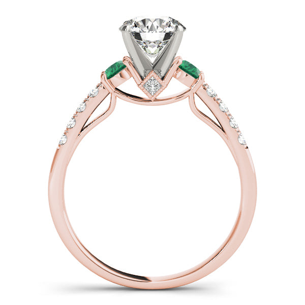 Diamond & Emerald Three Stone Engagement Ring 18k Rose Gold (0.43ct)