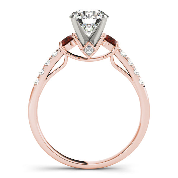 Diamond & Garnet Three Stone Engagement Ring 14k Rose Gold (0.43ct)