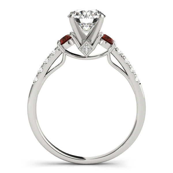 Diamond & Garnet Three Stone Engagement Ring 18k White Gold (0.43ct)