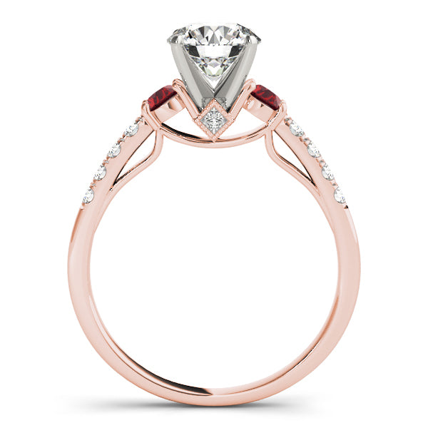 Diamond & Ruby Three Stone Engagement Ring 14k Rose Gold (0.43ct)