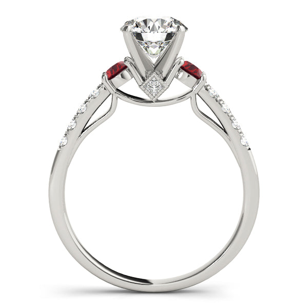 Diamond & Ruby Three Stone Engagement Ring 14k White Gold (0.43ct)
