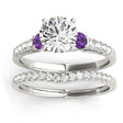 Diamond & Amethyst Three Stone Bridal Set Ring 14k White Gold (0.55ct)