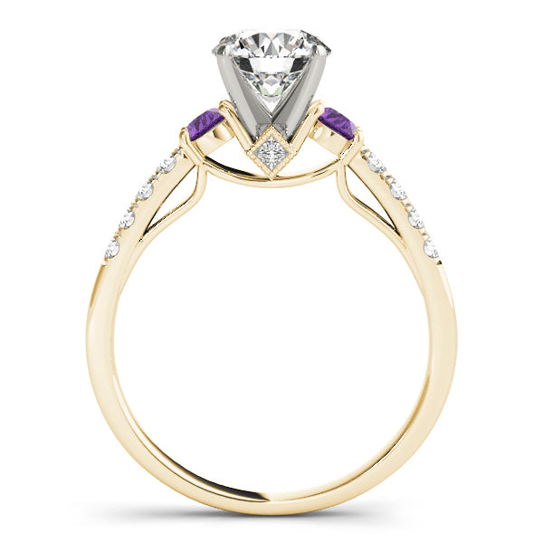 Diamond & Amethyst Three Stone Bridal Set Ring 14k Yellow Gold (0.55ct)