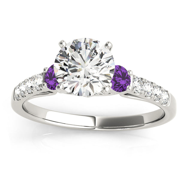 Diamond & Amethyst Three Stone Bridal Set Ring 18k White Gold (0.55ct)